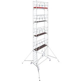 Alu-Fahrgerüst KRAUSE Serie 10, 200 kg/m², TÜV-geprüft, höhenverstellbare Rollen, L 2500 x B 750 x H 10400 mm