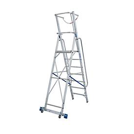 Alu-Stufen-Stehleiter, mit großer Standplattform, mit Sicherheitsbügel und Kette, 7 Stufen