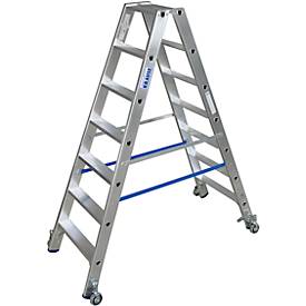 Alu-Stufendoppelleiter mit Rollen, 2 x 7 Stufen