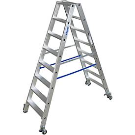 Alu-Stufendoppelleiter mit Rollen, 2 x 8 Stufen