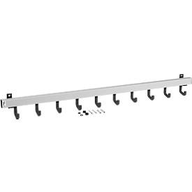 Aluminium-Garderobenleiste, 10 Einzelhaken, Breite 1000 mm, silbermatt, T/H 90 × 90 mm, ca. 1,5 kg