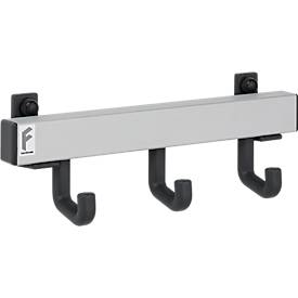 Aluminium-Garderobenleiste, 3 Einzelhaken, Breite 300 mm, silbermatt, T/H 90 × 90 mm, ca. 1,0 kg