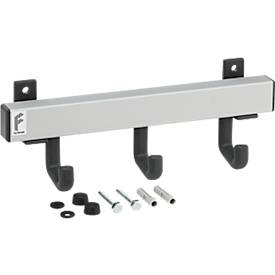 Aluminium-Garderobenleiste, 3 Einzelhaken, Breite 300 mm, silbermatt, T/H 90 × 90 mm, ca. 1,0 kg