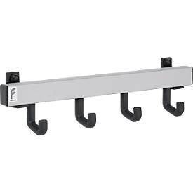 Aluminium-Garderobenleiste, 4 Einzelhaken, Breite 400 mm, silbermatt, T/H 90 × 90 mm, ca. 1,0 kg