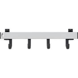 Aluminium-Garderobenleiste, 4 Einzelhaken, Breite 400 mm, silbermatt, T/H 90 × 90 mm, ca. 1,0 kg