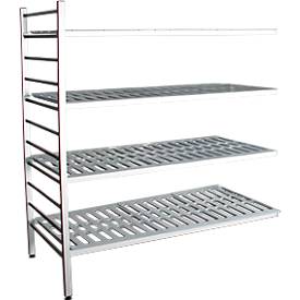 Aluminium-Steckregal, Anbaufeld, mit 4 Kunststoff-Rost-Fachböden, H 1800 x B 1200 x T 500 mm