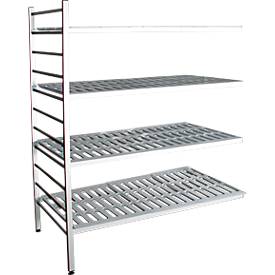 Aluminium-Steckregal, Anbaufeld, mit 4 Kunststoff-Rost-Fachböden, H 1800 x B 1200 x T 600 mm