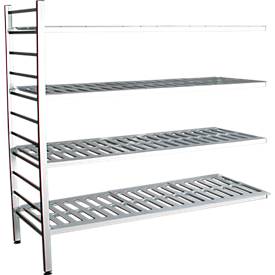Aluminium-Steckregal, Anbaufeld, mit 4 Kunststoff-Rost-Fachböden, H 1800 x B 1500 x T 400 mm