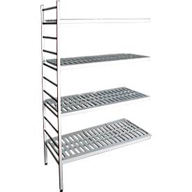 Aluminium-Steckregal, Anbaufeld, mit 4 Kunststoff-Rost-Fachböden, H 1800 x B 800 x B 500 mm