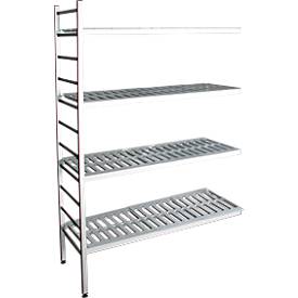 Aluminium-Steckregal, Anbaufeld, mit 4 Kunststoff-Rost-Fachböden, H 1950 x B 1000 x T 400 mm