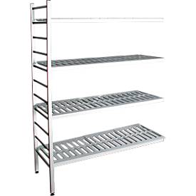 Aluminium-Steckregal, Anbaufeld, mit 4 Kunststoff-Rost-Fachböden, H 1950 x B 1200 x T 400 mm