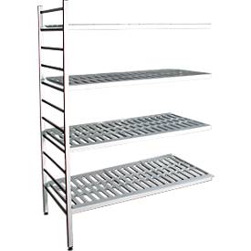 Aluminium-Steckregal, Anbaufeld, mit 4 Kunststoff-Rost-Fachböden, H 1950 x B 1200 x T 500 mm