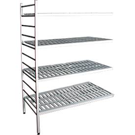 Aluminium-Steckregal, Anbaufeld, mit 4 Kunststoff-Rost-Fachböden, H 1950 x B 1200 x T 600 mm