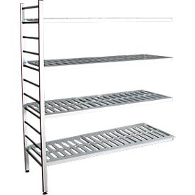 Aluminium-Steckregal, Anbaufeld, mit 4 Kunststoff-Rost-Fachböden, H 1950 x B 1500 x T 400 mm
