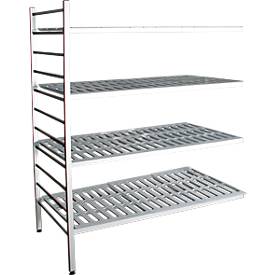 Aluminium-Steckregal, Anbaufeld, mit 4 Kunststoff-Rost-Fachböden, H 1950 x B 1500 x T 600 mm