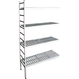 Aluminium-Steckregal, Anbaufeld, mit 4 Kunststoff-Rost-Fachböden, H 1950 x B 800 x T 400 mm