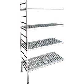 Aluminium-Steckregal, Anbaufeld, mit 4 Kunststoff-Rost-Fachböden, H 1950 x B 800 x T 500 mm