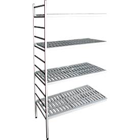 Aluminium-Steckregal, Anbaufeld, mit 4 Kunststoff-Rost-Fachböden, H 1950 x B 800 x T 600 mm