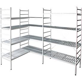 Aluminium-Steckregal, Grundfeld, mit 4 Kunststoff-Rost-Fachböden, B 800 mm, verschiedene Höhen