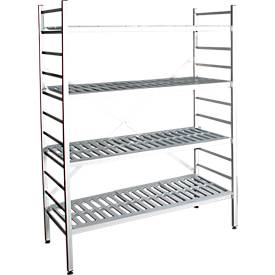 Aluminium-Steckregal, Grundfeld, mit 4 Kunststoff-Rost-Fachböden, H 1800 x B 1000 x T 400 mm