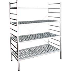 Aluminium-Steckregal, Grundfeld, mit 4 Kunststoff-Rost-Fachböden, H 1800 x B 1000 x T 500 mm