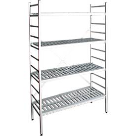 Aluminium-Steckregal, Grundfeld, mit 4 Kunststoff-Rost-Fachböden, H 1800 x B 800 x T 400 mm