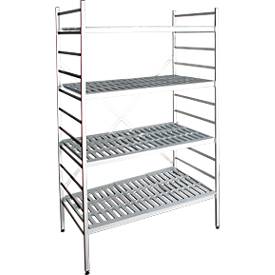 Aluminium-Steckregal, Grundfeld, mit 4 Kunststoff-Rost-Fachböden, H 1800 x B 800 x T 600 mm