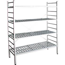 Aluminium-Steckregal, Grundfeld, mit 4 Kunststoff-Rost-Fachböden, H 1950 x B 1200 x T 400 mm