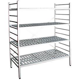 Aluminium-Steckregal, Grundfeld, mit 4 Kunststoff-Rost-Fachböden, H 1950 x B 1200 x T 500 mm
