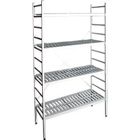 Aluminium-Steckregal, Grundfeld, mit 4 Kunststoff-Rost-Fachböden, H 1950 x B 800 x T 400 mm