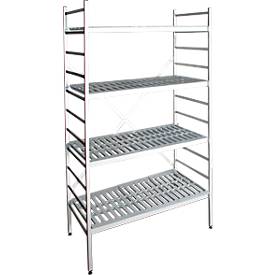 Aluminium-Steckregal, Grundfeld, mit 4 Kunststoff-Rost-Fachböden, H 1950 x B 800 x T 500 mm
