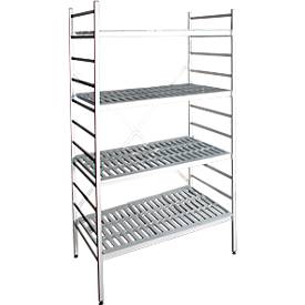 Aluminium-Steckregal, Grundfeld, mit 4 Kunststoff-Rost-Fachböden, H 1950 x B 800 x T 600 mm
