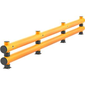Ampere Rammschutz-Barriere Rack-Mammut®, Doppelplanke, Kunststoff, L 6000 x H 690 mm, verkehrsgelb