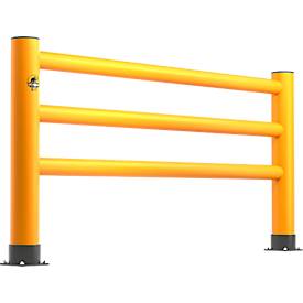 Ampere Rammschutzgeländer Rack-Mammut® Handlauf, Kunststoff, L 10000 x H 1100 mm, verkehrsgelb