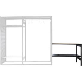 Anbau-Werkbank für Bike-/Freizeit-Steckregalsystem ORDO Flex, 1 Fachboden, Fachlast 140 kg, B 1360 x T 635 x H 825 mm, tiefschwarz matt RAL 9005