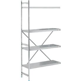 Anbauregal, Edelstahl, geschlossene Böden, B 875 x T 400 mm