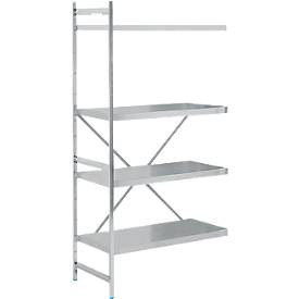 Anbauregal, Edelstahl, geschlossene Böden, B 875 x T 600 mm