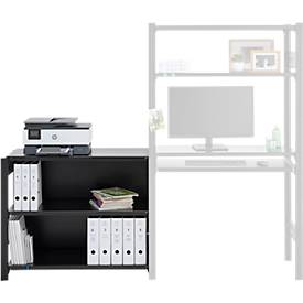 Anbauregal für ORDO Home Steckregal, 3 Fachböden, multifunktional, mobil, B 1060 x T 435 x H 825 mm, tiefschwarz matt RAL 9005