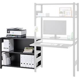 Anbauregal für ORDO Home Steckregal, 3 Fachböden, multifunktional, mobil, B 1060 x T 435 x H 825 mm, tiefschwarz matt RAL 9005