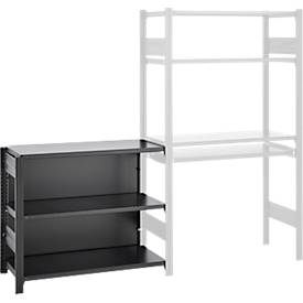 Anbauregal für ORDO Home Steckregal, 3 Fachböden, multifunktional, mobil, B 1060 x T 435 x H 825 mm, tiefschwarz matt RAL 9005