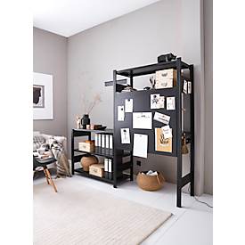 Anbauregal für ORDO Home Steckregal, 3 Fachböden, multifunktional, mobil, B 1060 x T 435 x H 825 mm, tiefschwarz matt RAL 9005