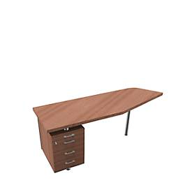 Anbautisch mit Container X-TIME-WORK, Freiform, B 1900/1000 x T 600 x H 740 mm, links, Nuss Canaletto-Dekor/Weiß