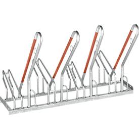 Anlehnparker 1-seitig, für Reifen bis B 55 mm, B 1400 x T 385 x H 815 mm, Stahl verzinkt, 4 Einstellplätze