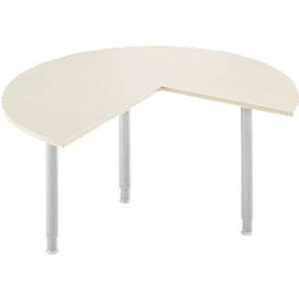 Ansatztisch, 3/4 Kreis, Ø 1400 mm, Ansatz rechts/links, Ahorn/weißalu