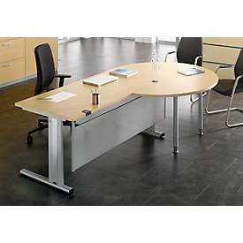 Ansatztisch, 3/4 Kreis, Ø 1400 mm, Ansatz rechts/links, Ahorn/weißalu