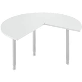 Ansatztisch, 3/4 Kreis, Ø 1400 mm, Ansatz rechts/links, lichtgrau/weißalu