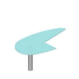 Ansatztisch X-TIME-WORK, Rundbogen, 960 x 1850 x 740 mm, rechts, Glas/Alu
