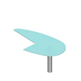 Ansatztisch X-TIME-WORK, Rundrohrfuß, Rundbogen rechts, 960 x 1850 x 740 mm, für Schreibtisch B 2000 mm, Glas/Alu