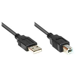 Anschlusskabel USB 2.0 Stecker A/B, 3 m, schwarz