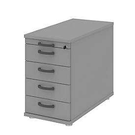 Anstellcontainer BARI, 4 Schübe & 1 Utensilienauszug, abschließbar, B 433 x T 800 x H 720 mm, mittelgrau/mittelgrau